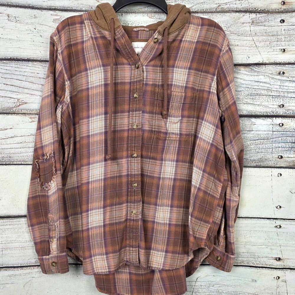 American Eagle S Plaid Hooded Flannel Shirt